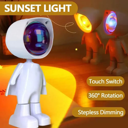 Rechargeable Astronaut Sunset Lamp – Rainbow Projection Night Light with Infinite Dimming | LED Atmosphere Light for Bedroom & Room Decor
