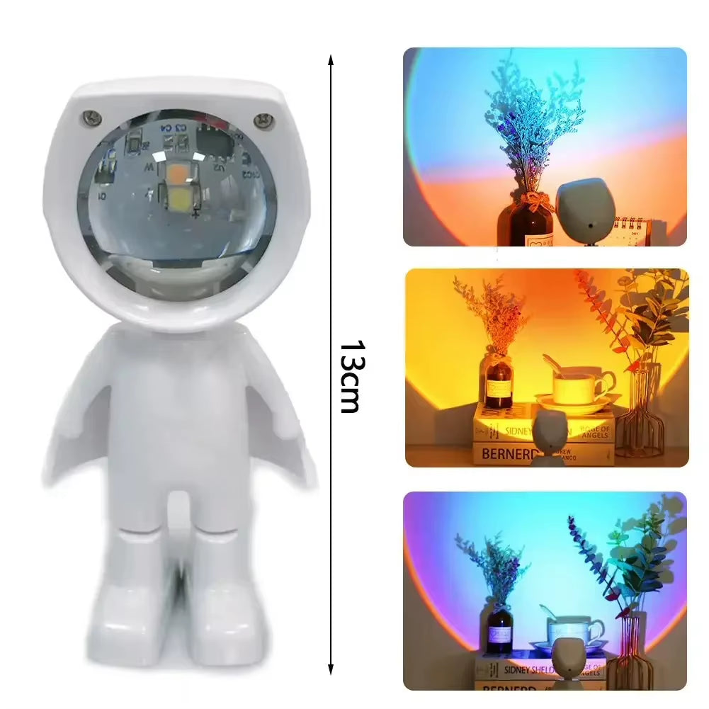 Rechargeable Astronaut Sunset Lamp – Rainbow Projection Night Light with Infinite Dimming | LED Atmosphere Light for Bedroom & Room Decor