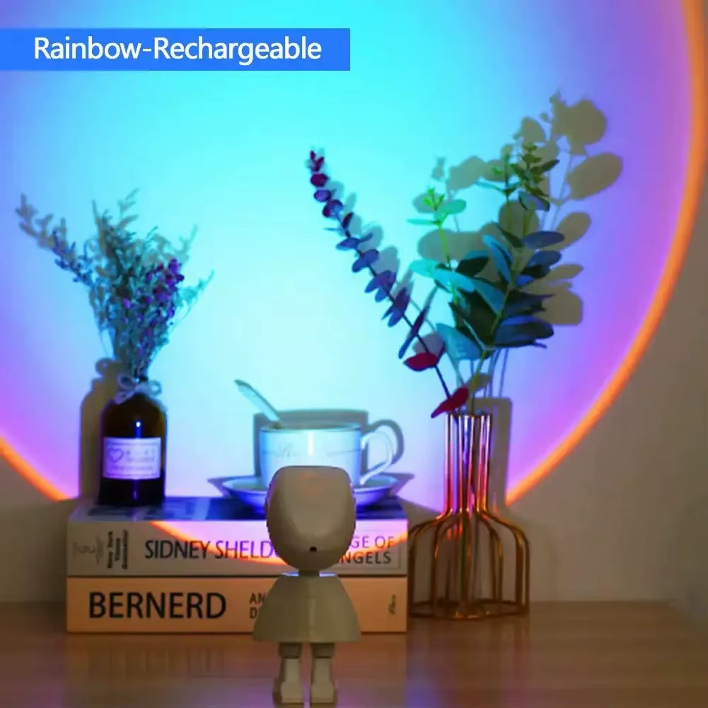Rechargeable Astronaut Sunset Lamp – Rainbow Projection Night Light with Infinite Dimming | LED Atmosphere Light for Bedroom & Room Decor