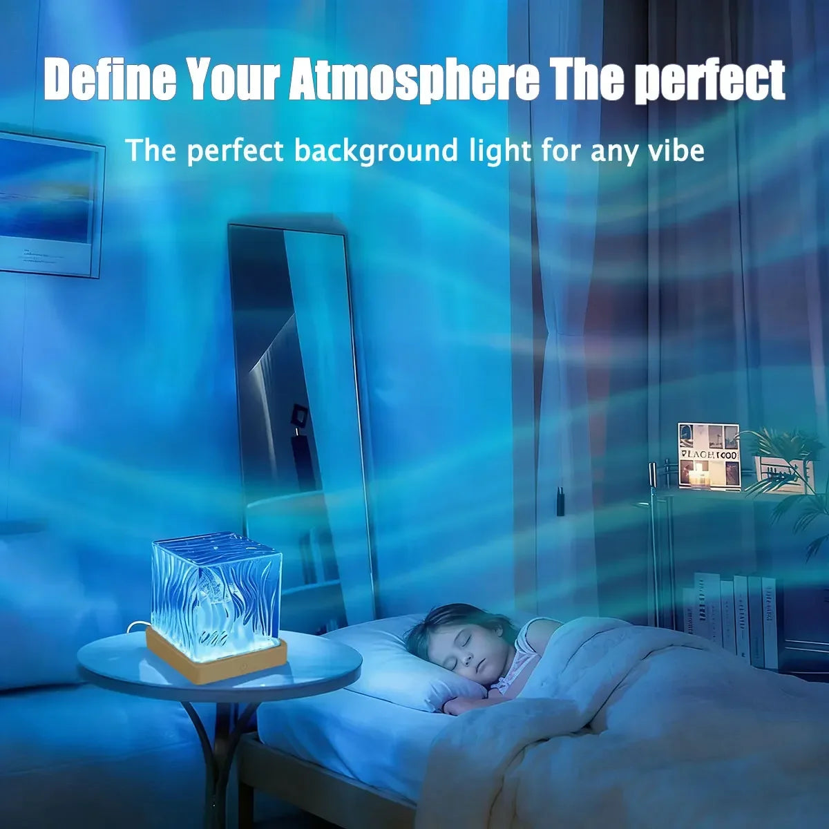 16 Colors Ocean Wave Aurora Projector Night Light – LED RGB Ambient Lamp with Remote, Touch Control, Dimmable & Rotating USB-C Mood Light