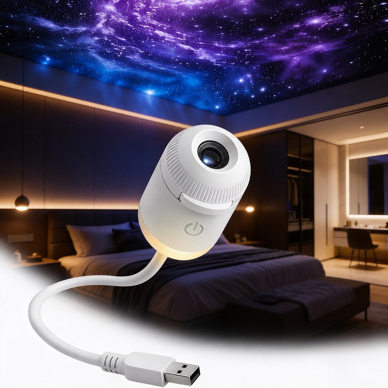 Luz nocturna con proyector de estrellas de galaxia LED - Lámpara ambiental de cielo estrellado giratoria para dormitorio y sala de estar | Miniproyector de galaxia para techo