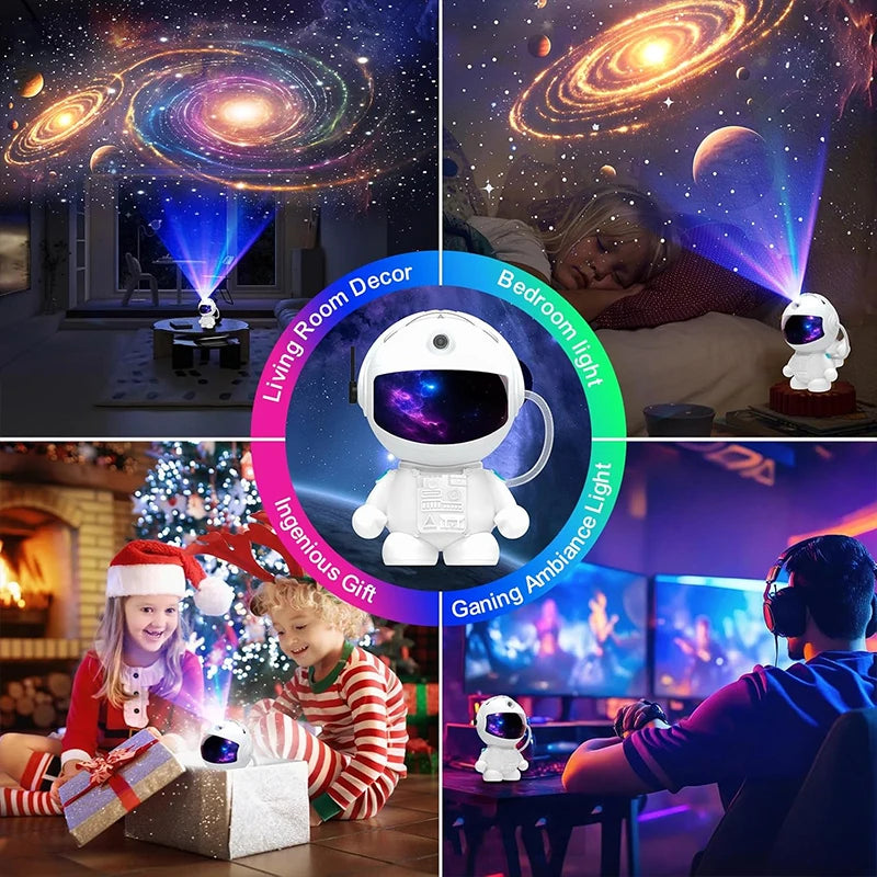 Astronaut Planetarium Projector – Galaxy Night Light with 12 Projection Discs | LED Starry Sky Ceiling Projector for Bedroom & Room Decor
