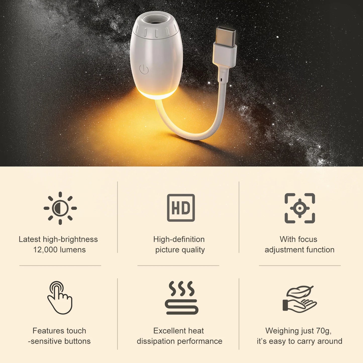 Mini Galaxy Star Projector Two in One Night Light Home Background Atmosphere Light Bedroom Car Decoration Children'S Gift