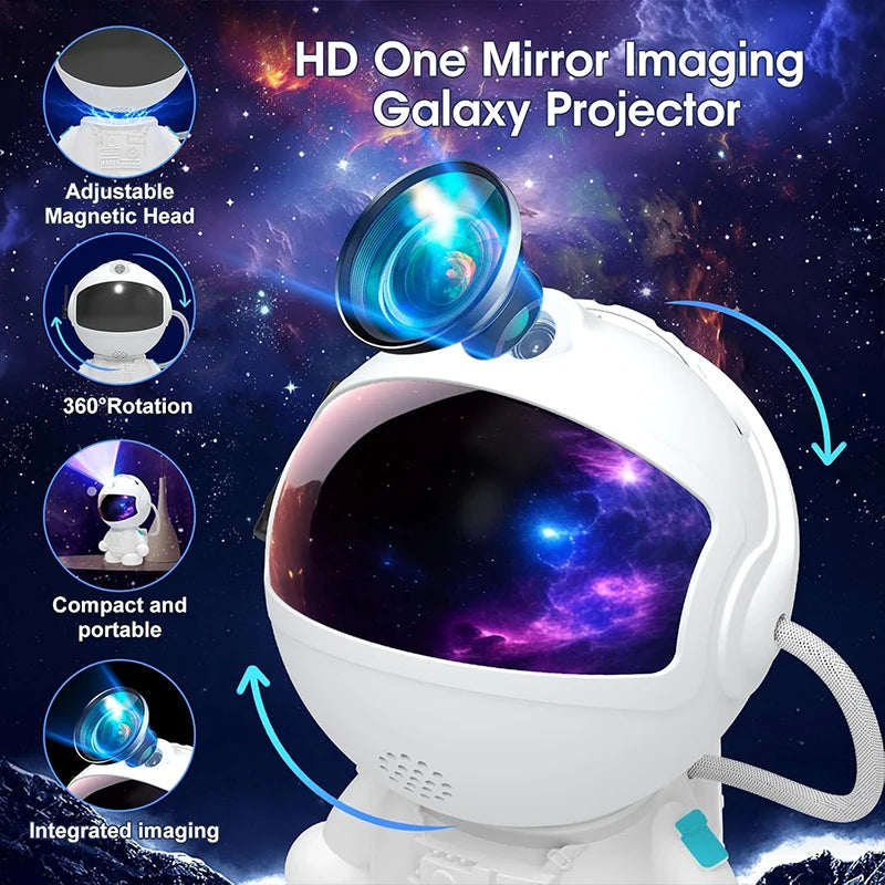 Astronaut Planetarium Projector – Galaxy Night Light with 12 Projection Discs | LED Starry Sky Ceiling Projector for Bedroom & Room Decor